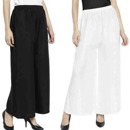 Pack of 2 Women Regular Fit Black, White Cotton Blend Trousers-image-64