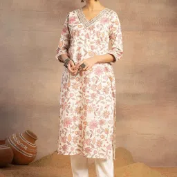 Women Embroidered Pure Cotton Straight Kurta-image-14