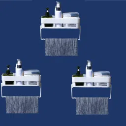 PlasticBathroom Accessories Rack Shelf( 3 Bathroom Rack + 3 Towel Hanger) Plastic Wall Shelf-image-76