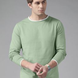 Men Solid Round Neck Pure Cotton Light Green T-Shirt-image-38