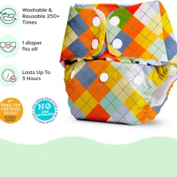 superbottoms Basic Certified Soft Fleece Lined Pocket Cloth Diaper with 1 Wet-Free Insert (FreeSize Reusable Adjustable Cloth Diaper,Fits from 5-17 kg, Geometric) image 4