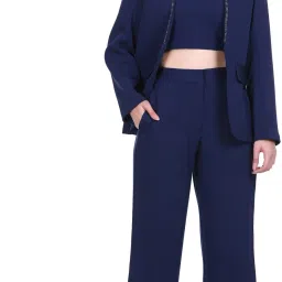 Women 3 Pc Coat Set (Blazer, Bustier and Pant) Solid Suit-image-60