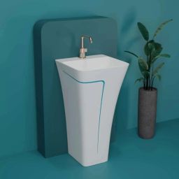 Premium Quality (FB :03 )Designer Ceramic Shining White One Piece Wash Basin With SKY BlueFinishing Line One Piece Pedestal Basin-image-47