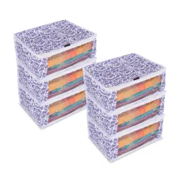 NFI essentials Set of 6 Printed Saree Cover with Zip, Cloth Storage Organizer Box for Wardrobe Polyester Laundry Bag-20