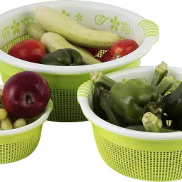 3 PC Plastic Multipurpose Round Basket (Small + Medium + Large) Plastic Fruit & Vegetable Basket-image-1