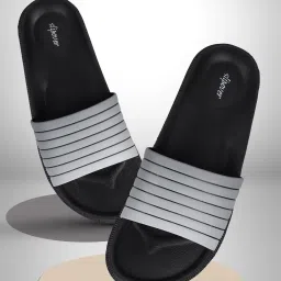 Comfort Trendy Stylish Slip-On Slipper, Flip Flops & Slides For Men-Grey/Black Men Slides-image-6