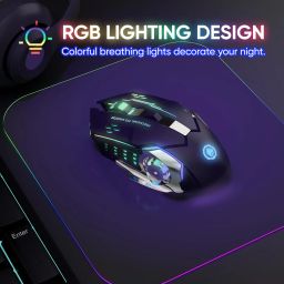 microware Wireless Mouse, Silent Mute Gaming Mouse RGB Multi-Color 1600DPI Wired Silent Mice Computer Accessories, for Home Office Games 6 Buttons Multiple Functions Wireless MechanicalGaming Mousewith Bluetooth image 4
