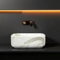 Premium Designer(M-34) Ceramic Washbasin With Waste Coupling & Pipe Set ) (16x12x5)(M-34) Table Top Basin-image-38