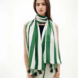Striped Chiffon Women Green, White Fancy Scarf, Scarf, Stole-image-20