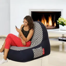 XXL Cotton Canvas Checker-ed Printed Bean Bag ChairWith Bean Filling-17