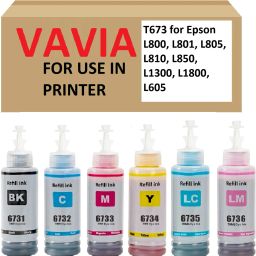 vavia 673 Refill Ink Bottles for Epson L1800, L850, L800, L805 & L 810 Printer Black + Tri Color Combo Pack Ink Bottle-11