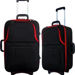 Soft Body Set of 2 Luggage 2 Wheels - Premium Quality Black and Red suitcase With Telescopic Trolley Set of 2: - Black-0