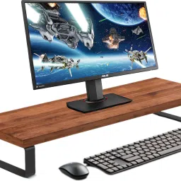 Flux Monitor Riser Stand Metal Legs | Study, Office & Computer Table Walnut Brown Wooden Floor and Desk Stand Laptop Stand Compatible with Universal Laptops-14