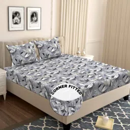 144 TC Cotton Double Self Design Fitted (Elastic) Bedsheet-picture-9