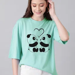 kotty Women Printed Round Neck Cotton Blend Light Green T-Shirt-picture-36