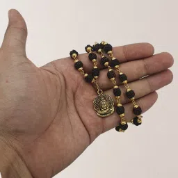 Mahadev Rudraksha mala Gold-plated Beads Brass, Wood Pendant Set-image-33