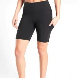 Solid Women Black Compression Shorts-image-8