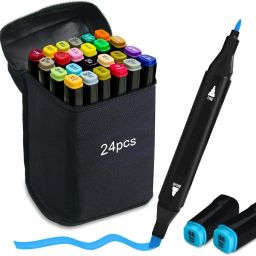 24 Colors Dual Tip Art Markers Pens with Case Gift for Kids School Drawing-18