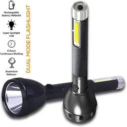 Dual Mode Power Full Rechargeable Long Range Torch Up to 1 Km With COB BackLight 8 hrs Torch Emergency Light-10