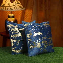 hosta homes Blue Abstract Velvet 16 x 16 Inches Cushion Covers (Set of 2)-picture-37