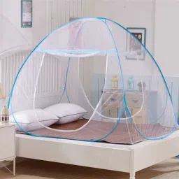 Polyester Kids Washable Foldable Mosquito Net /Machhardani - Single Bed Mosquito Net (White, Blue) Mosquito Net-12