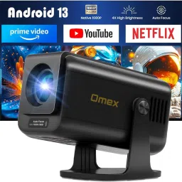 Omex 4K Dual-Band WIFI6 5G Wireless 5.0 Bluetooth Android 13, 600ANSI, Auto Focus (9000 lm / 2 Speaker / Wireless / Remote Controller) Portable Projector image 2