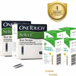 OneTouch Select Test 2 * 50s Pack + 4 * 25's Lancets 100 Glucometer Strips-23