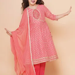 Bitiya by Bhama Girls Ethnic Motifs Printed Gotta Patti Kurta with Trousers & Dupatta-picture-25