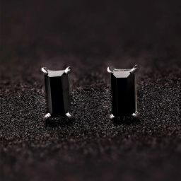 925 Silver Black Baguette CZ Minimalist Geometric Modern Style Studs for Her Cubic Zirconia Sterling Silver Stud Earring-image-17