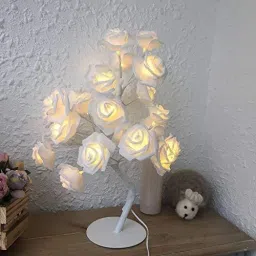 AtneP LED White Rose Tree Home Decoration 24 LED Lighting | Size 9x18 Inch | Festival Lamp Creative Gift Diwali Christmas Wedding Party Event - Warm White Table Lamp-27