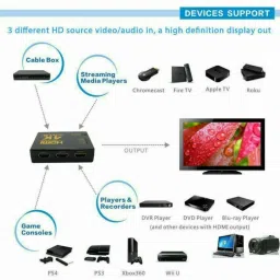BALRAMA 3 Way HDMI Switch 3x1 with Remote Control 3 Port HDMI Splitter 3 Port IN 1 ONE Combo Set image 5