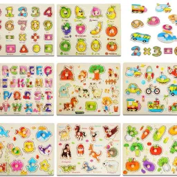 8 PACK Wooden Peg Puzzles for Toddlers, Kids Puzzles Set - Letters, Numbers, Animals, Vehicles, Ocean, Vegetables, Fruits and Farm,Educational Learning Toys-21