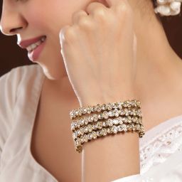 Brass Cubic Zirconia Gold-plated Bangle Set-34