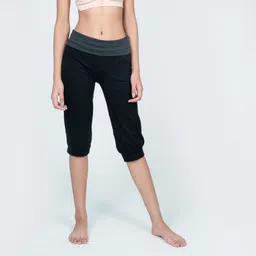 kimjaly Women Yoga Pants Cotton Cropped - Black/Grey-picture-5