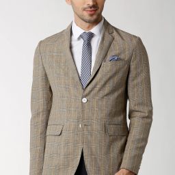 Men Checkered Single Breasted Formal Blazer-image-42