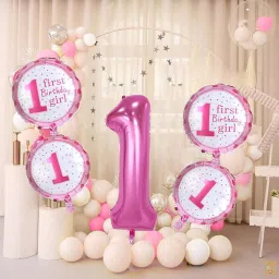 Solid 1st First Birthday Decoration for Baby Girl Balloon-26