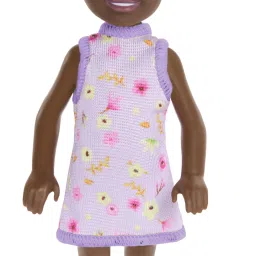 Chelsea Doll, Small Doll Wearing Removable Purple Floral Dress with Space Buns-image-24