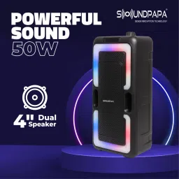 Soundpapa Double 4" Woofer, Party Tower Speaker with Wired Mic for Karaoke, RGB Lights 50 W Bluetooth Party Speaker image 4