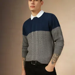 Men Colorblock Round Neck Multicolor Sweater-image-4