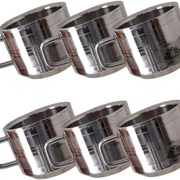 Pack of 6 Stainless Steel Double Wall Insulated Touch Pattern Tea & Coffee Cups Set - 100ml Each-image-58