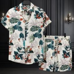Men Night Suit Set White Printed-image-117