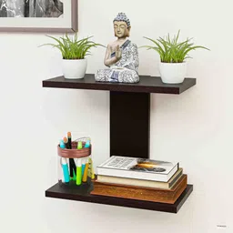 homestic Mdf Wooden Wall Rack Shelf for Bedroom | I Shape - Brown Wooden Wall Shelf-picture-11