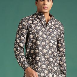 Sangria Black Floral Printed Mandarin Collar Straight Kurta-image-45