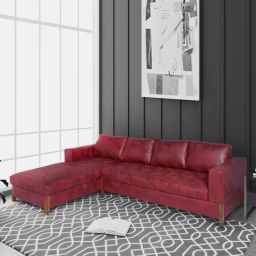 woodsworth from pepperfry Castlio RHS 3 Seater Fabric Sofa with Lounger in Textured Red Colour-picture-31