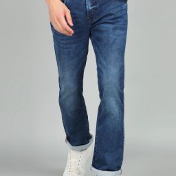 Men Slim Mid Rise Dark Blue Jeans-image-42