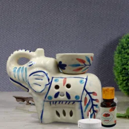 Elephant Shape Ceramic Blue Diffuser With 10ml Sandal Wood Fragrance Oil Diffuser Set, Aroma Oil-54