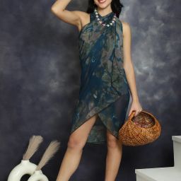 sarong-17-navy Printed Women Swim-dress Beige Swimsuit-image-7