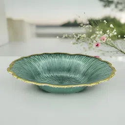 Round Shape Deep Dish Glass Platter with Gold Line Food Serving Platter (30cm) Sizzler Tray-image-8