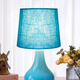 Modern Small Ceramic Table Lamp,Farmhouse Nightstand Lamp with White Shade Table Lamp-13