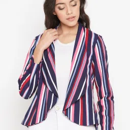 Women Striped Single Breasted Casual Blazer-image-15